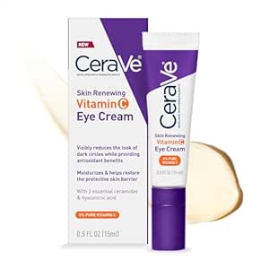 CeraVe Skin Renewing Vitamin C Eye Cream | Vitamin C, Hyaluronic Acid, Ceramides & Caffeine | Under Eye Cream For Dark Circles and Puffiness | Fragrance Free & Ophthalmologist Tested | 0.5 Fl. Oz