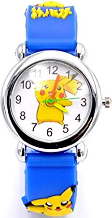 Pokemon Kids Watch Pikachu Watch 3D Silicone Wristwatch Gift Set for Kids, Boys or Girls (Blue)