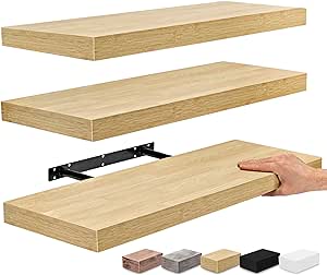 Sorbus Floating Shelves for Wall - 24 Inch Wall Shelves for Bedroom, Kitchen Decor, Bathroom Shelves - 3 Maple Wood Floating Shelves for Wall Decor, Books, Storage - Wall Mounted Invisible Brackets