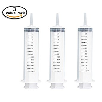 3 Pack 150ml Reusable Indutrial Syringe Great for Scientific Labs, Refilling, Measuring E-Liquids, E-cigs, E-juice, Vape