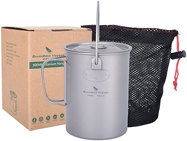 usharedo Outdoor 750ml - 2900ml Titanium Pot with Lid Folding Bail Handle Camping Hiking Picnic Ultralight Water Bottle Cup Mug Spork Set