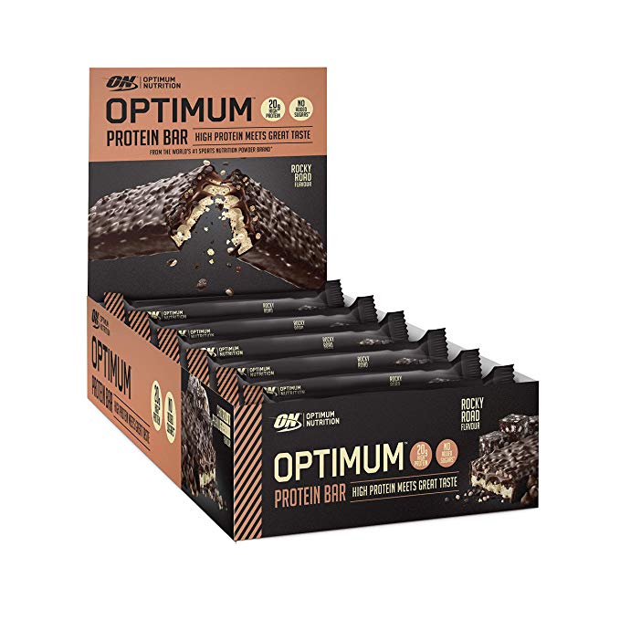 Optimum Nutrition Protein Bars Rocky Road Flavour with Whey Protein Isolate Carb Friendly and No Added Sugar, 10 Bars