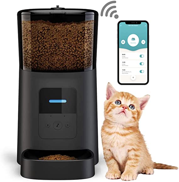 Arespark Automatic Cat Feeder,WiFi Enabled Smart Pet Feeder, Auto Dog Food Dispenser for Medium & Small Pet Kittens, Smartphone App Control/Programmable Timer Feeding/Distribution Alarms/Portion Contorl/Voice Recorder/Dual Power Mode, Maximum 15 Meals per Day, 6 Liters Capacity