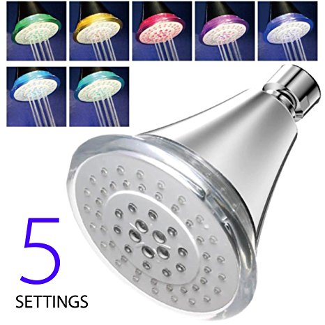 AquaDance® High-Pressure 5-Setting 7-Color LED Shower Head. Latest Modern Contemporary Sleek Design. Powered by Running Water, No Batteries Ever Needed!