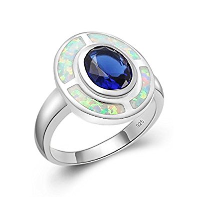 Women's Jewelry Ring with Australian Fire Opal & Topaz Sapphire Silver Ring for Party