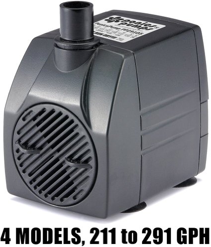 PonicsPump PP29105: 291 GPH Submersible Pump with 5' Cord - 16W... for Hydroponics, Aquaponics, Fountains, Ponds, Statuary, Aquariums & more. Comes with 1 year limited warranty.