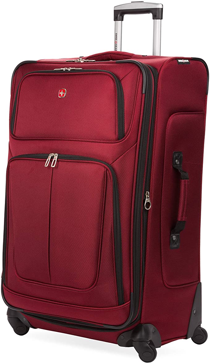 SwissGear Sion Softside Luggage with Spinner Wheels, Burgandy, Checked-Large 29-Inch