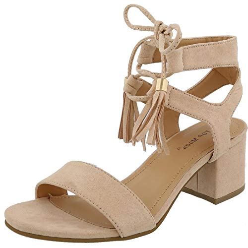 Top Moda Women's Tassel Stacked Block Heel Gladiator Sandal