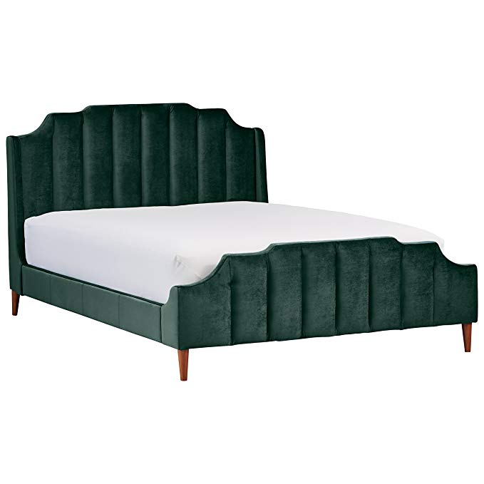 Rivet Gwyneth Mid-Century Velvet Queen Bed, 92.1" L, Jade Green