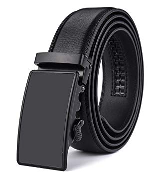 KHC Men's Belt 100% High Quality Leather Automatic Adjustable Buckle Black