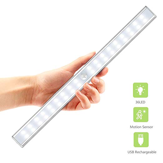 LED Under Cabinet Lighting, OxyLED 36 LED Motion Sensor Closet Light, Wardrobe Light, Under-Counter Lighting, LED Kitchen Light Bar, Magnetic Strip Light, USB Rechargeable, 14 Inch, T-02US