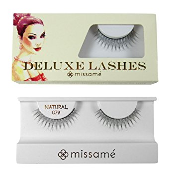 Missamé NATURAL Deluxe Reusable False Eyelashes Set Handmade with Premium Synthetic Fibers, Black, 1 Pair