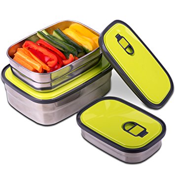 Reusable Food Containers Set of 3 – Lightweight, Durable, Multi-Use Stainless Steel Leak Proof Lunch Box with Airtight Lid – BPA-Free and Toxin-Free, Eco Friendly Storage Containers by Kitchen Star