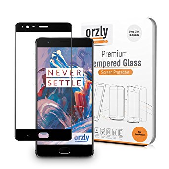 OnePlus 3 Screen Protector, Orzly 2.5D Pro-Fit V2 Tempered Glass Screen Protector for Oneplus 3 / Oneplus THREE (2016 Model / Dual SIM Version) - Transparent with BLACK Rim
