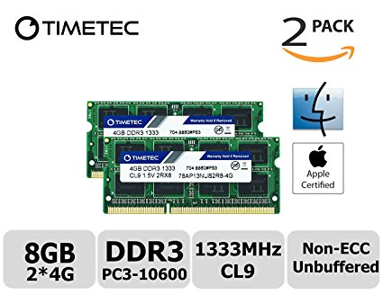 Timetec Hynix IC Apple 8GB Kit (2x4GB)  DDR3 1333MHz PC3-10600 SODIMM Memory upgrade For iMac 27-inch Mid 2010, iMac 21.5-inch Mid 2010 (Low Density 8GB Kit (2x4GB))