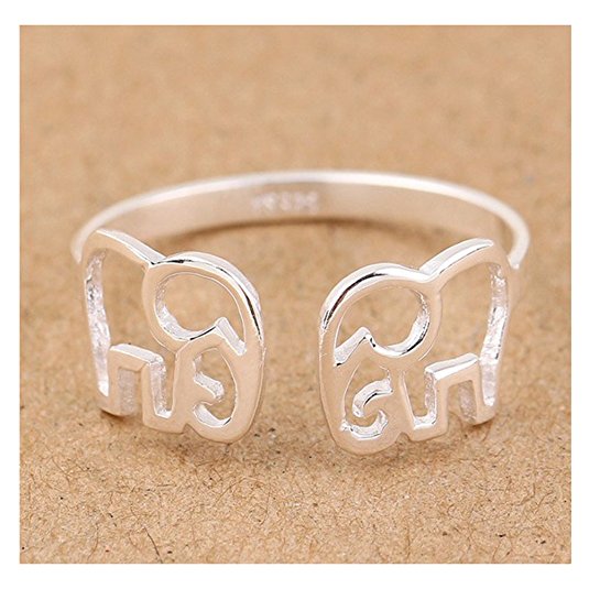 S&E Women's 925 Sterling Silver Small Elephant Opening Arts Elegant Rings Cocktail Right Hand Ring