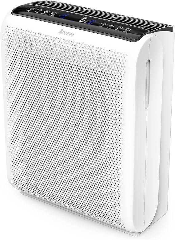 AROEVE Air Purifiers For Home Large Room Up to 1395 Sq Ft with Air Quality Laser Sensors, H13 True HEPA Filter, Washable Filters, Filters Pet Dander, Pollen, Smoke, Dust for Bedroom Office, MK07 White