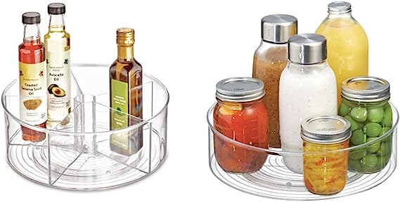 iDesign Recycled Plastic Lazy Susan Turntable Organizer Pantry, Bathroom, General Storage and More, The Linus Collection, 11.5", Clear & Fridge/Freeze Binz Turntable, Clear