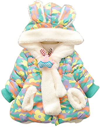 Baby Girls Infant Winter Rabbit Hood Outerwear Hoodie Coats Camouflage Jackets