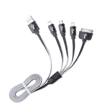 Multi Charger, 4 in 1 USB Charging Cable Adapter Connector with 8 Pin Lightning / 30 Pin / Micro USB 2.0 / Mini USB Ports for iPhone, iPad, Samsung and other Android Phones and More(100cm)