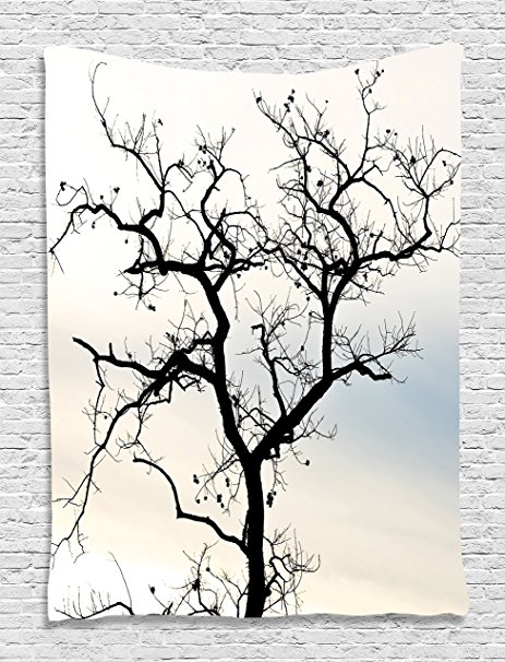 Ambesonne 40-Inch-by-60-Inch Silky Saten Fall Tree Black Branches Tapestry Wall Hanging