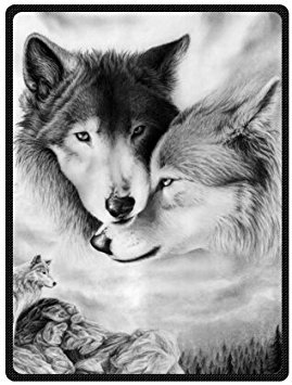 black and white wolf Plush Throw Blanket Travel Blanket 58" x 80" (Large)