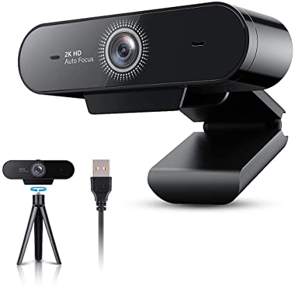 2K Full HD Webcam with Stereo Microphone, Tanbaby USB2.0 Webcam for Video/Streaming/Study,/Conference/Games/Chat Recording (Tripod included)