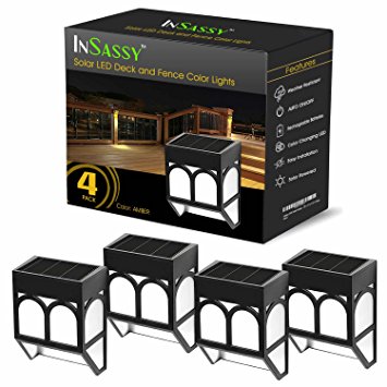 Solar LED Outdoor Lights - Wireless Waterproof Security Lighting for Deck, Fence, Patio, Front Door, Wall, Stair, Landscape, Yard and Driveway Path - Amber / Color Changing - 4 Pack