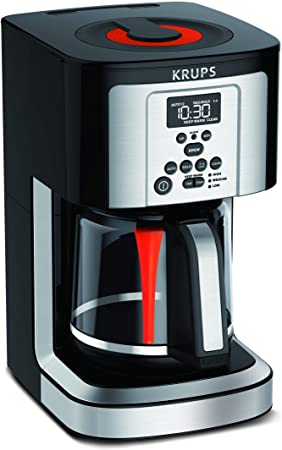 KRUPS EC324050 Savoy Programmable Coffee Maker 14 Cup, Black/Silver, 9.6 x 8.3 x 14.2"