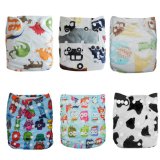 Alva Baby 6pcs Pack Fitted Pocket Cloth Diaper with 2 Inserts Each Boy Color6DM03