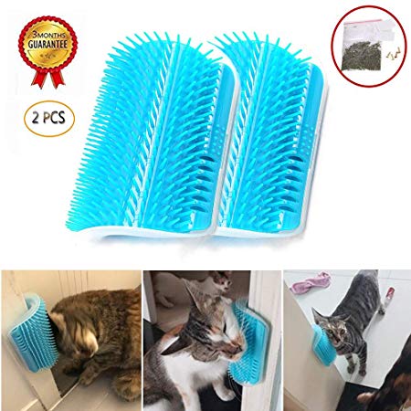Cat Self Groomer, Wall Corner Massage Comb,Cat Corner Groomer Brush with Catnip,Perfect Massager Tool for Cats with Long and Short Fur-(2PCS)