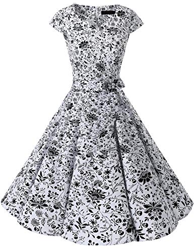 DRESSTELLS Retro 1950s Cocktail Dresses Vintage Swing Dress with Cap-Sleeves