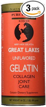 Great Lakes Unflavored Gelatin, Kosher, 16 Ounce Can (Pack of 3)