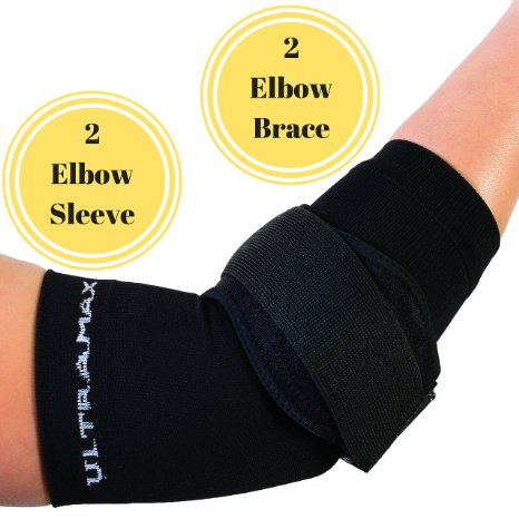 Elbow Sleeve and Brace Large Black Includes 2 Elbow Sleeves and 2 Elbow Braces