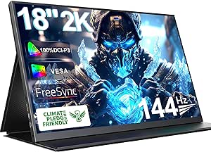 UPERFECT 2K 144Hz Portable Gaming Monitor 18" 2560x1600 QHD 100% DCI-P3 FreeSync HDR Laptop w/VESA, Frameless Matte IPS Eye Care Second for Game Console