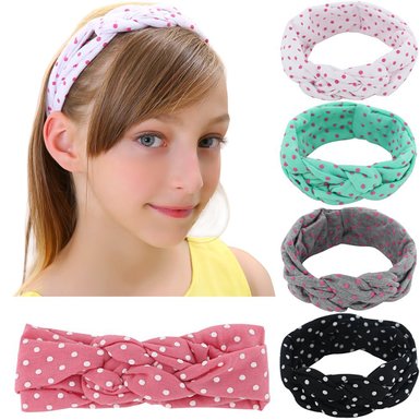 QingHan Baby Girl streth Elastic Cotton Stretch Headbands For Teens Girls Solid Dots Stripe Printed Tuban Hair Band Accessories