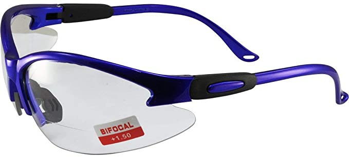Global Vision Contender Bifocal Safety Glasses Blue Frame Clear  1.5 Lens ANSI Z87.1