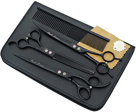 Purple Dragon 8.0 Inch Professional Pet Grooming Scissors Kit,Straight & Thinning & Curved Scissors Set Dog Hair Grooming Tools with Comb   Bag