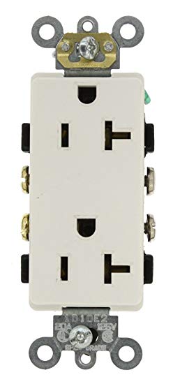 Leviton 16342-W 20-Amp, 125-Volt, Decora Plus Duplex Receptacle, Straight Blade, Commercial Grade, Self Grounding, White