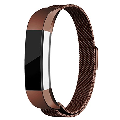 For Fitbit Alta HR and Alta Bands, Maledan Stainless Steel Milanese Loop Metal Replacement Accessories Bracelet Strap with Unique Magnet Lock for Fitbit Alta HR and Alta Large Small, Silver, Black, Gold, Rose Gold