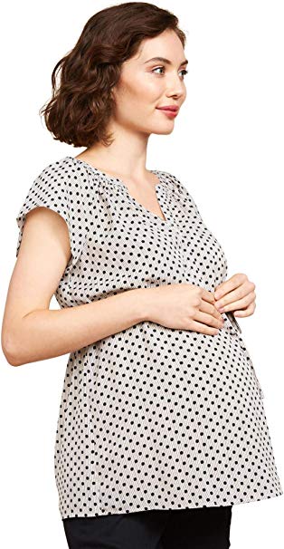 Motherhood Maternity Women's Maternity Split Neck Flutter Sleeve Woven Blouse