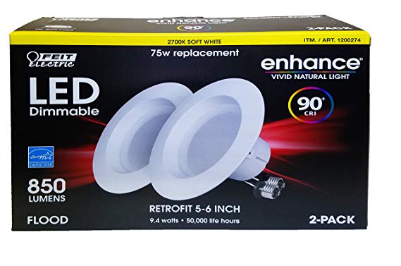 Feit Enhance 90  CRI 75W Replacement Dimmable 2700K Soft White 5- to 6-Inch LED Retrofit Kit, 2-Pack