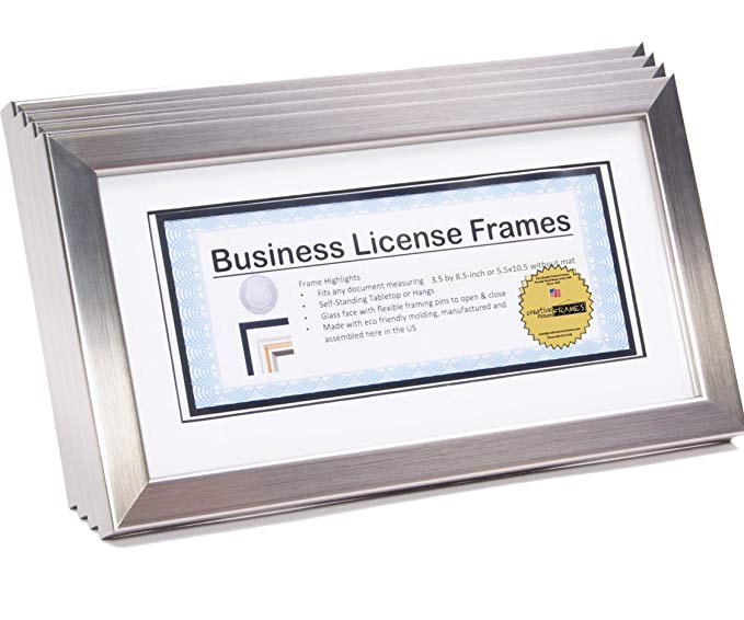 Creative Picture Frames CreativePF [4-6x11ss-w] Stainless Steel Business License Frames to Hold 3.5 by 8.5 inch Self