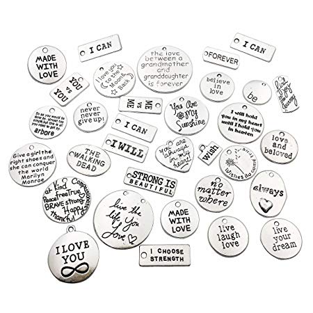 30pcs Inspiration Words Charms Craft Supplies Mixed Pendants Beads Charms Pendants for Crafting, Jewelry Findings Making Accessory For DIY Necklace Bracelet M44 (Inspiration Charms)