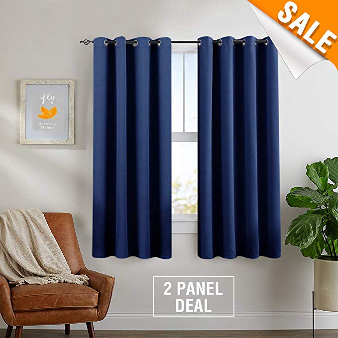 Room Darkening Curtains for Bedroom Thermal Insulated Triple Weave Grommets Living Room Window Treatments by Two Panels 63 Inch Blue