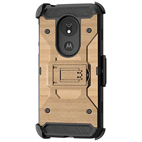 TurtleArmor | Compatible with Motorola Moto G7 Power Case | Moto G7 Supra Case [Armor Pro] Full Body Protection Armor Hybrid Kickstand Rugged Cover Holster Belt Clip Case - Maple Wood