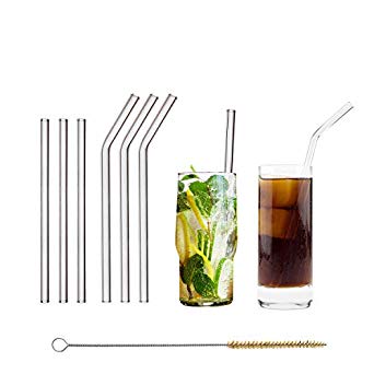 HALM Glass Straws - Variety Pack: 6 Reusable Drinking Straws in 2 Sizes   Plastic-Free Cleaning Brush - Made in Germany - Dishwasher Safe - Eco-Friendly - Perfect for Smoothies