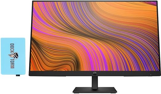 HP 24 inch 1080P Computer Monitor Bundle with Docztorm Dock, 24" Full HD (1920x1080) 75Hz Anti-Glare IPS Display with Built-in Speakers, HDMI, VGA, Ideal for Home and Business -2023 Model