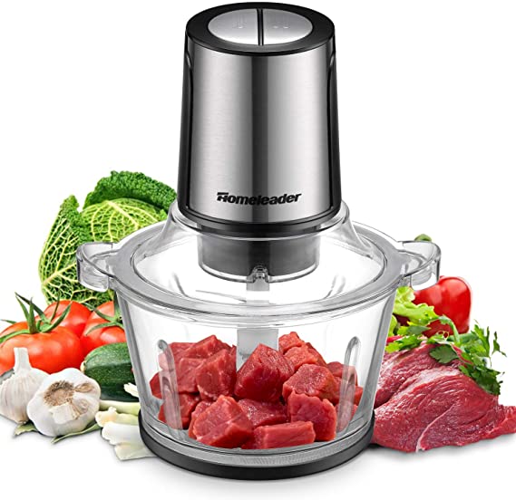 Food Chopper Electric Food Processer 8 Cup Glass Bowl Blender Grinder For Meat Vegetables Fruits Nuts Fast & Slow 2 Speeds 400W