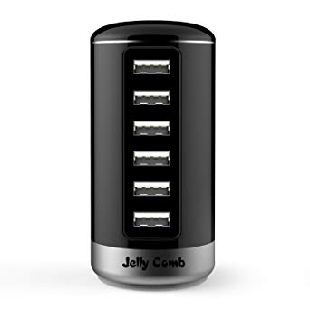 Jelly Comb USB Charger, 6-Port USB Charging Stations with UK Plug Mains iSmart Tower Charge for Tablets, Smart Phones, and other Devices - Black